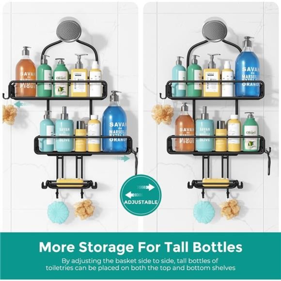 Adjustable Large Shower Organizer - Rust Proof Bathroom Shelf w/ 3-Tier Baskets - Picture 3 of 7